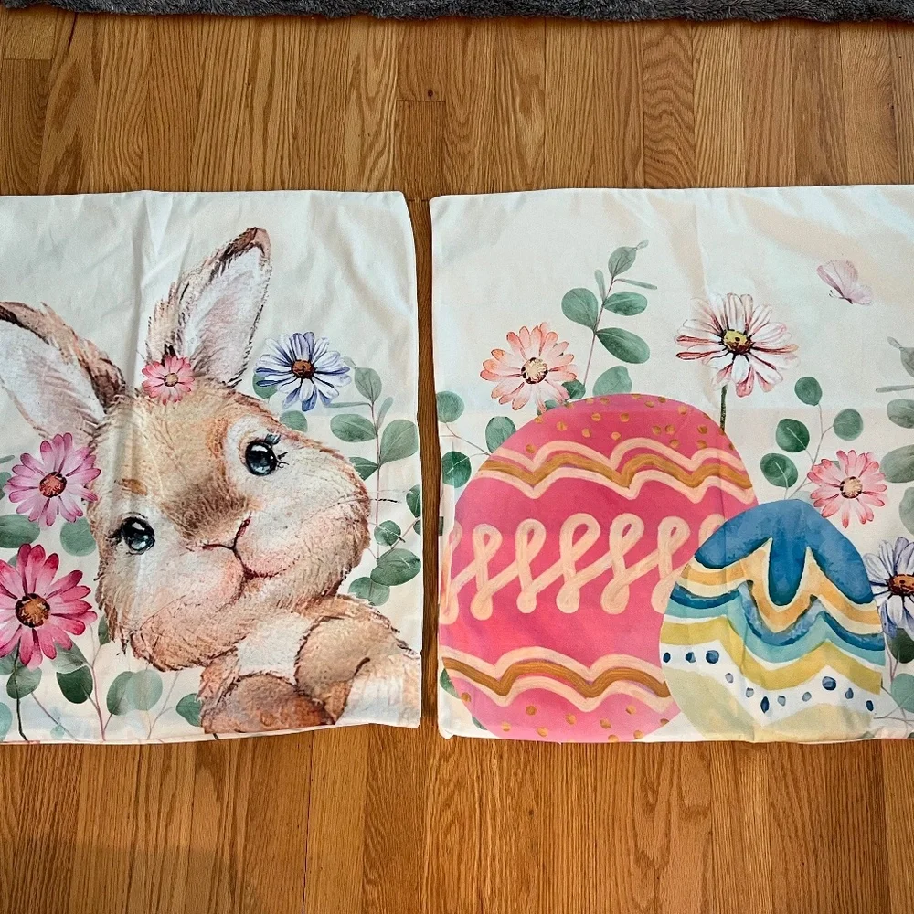 - 2 pillow covers bunny and eggs floral
